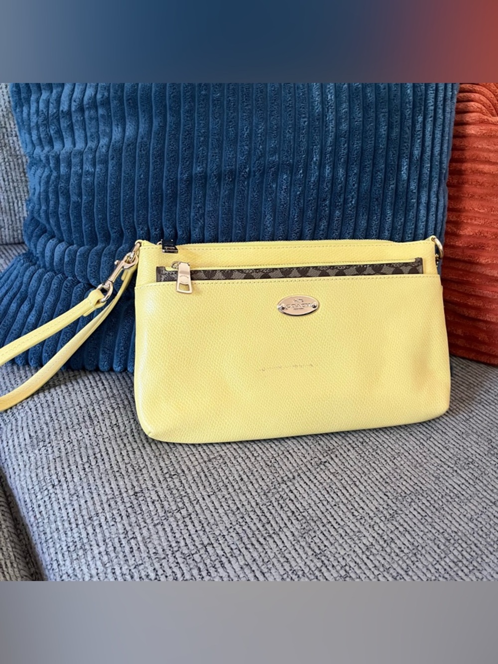 Coach yellow saffiano leather clutch C logo signature pop pouch wristlet